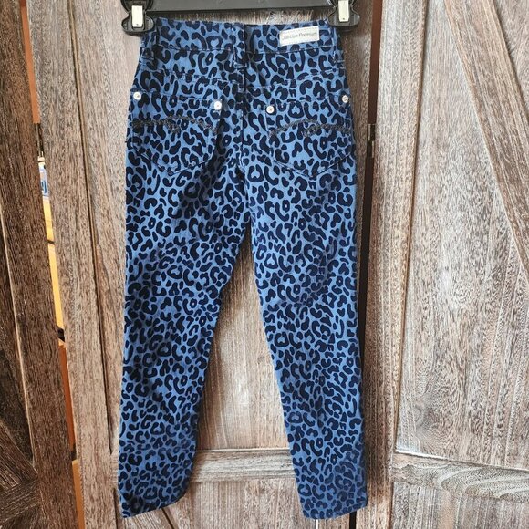 Justice Premium Jeans Blue Leopard Print Textured Velvet Size 7S Simply Low EUC - Picture 10 of 10
